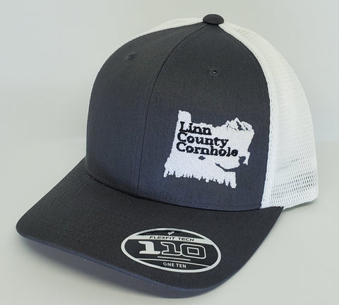 Linn County Cornhole Flexfit (Gray/White) - 110 Mesh-Back Cap - 110M